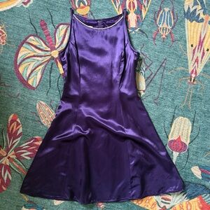 90s VTG Jessica McClintock Gunne Sax Purple Satin Dress, Size XS
